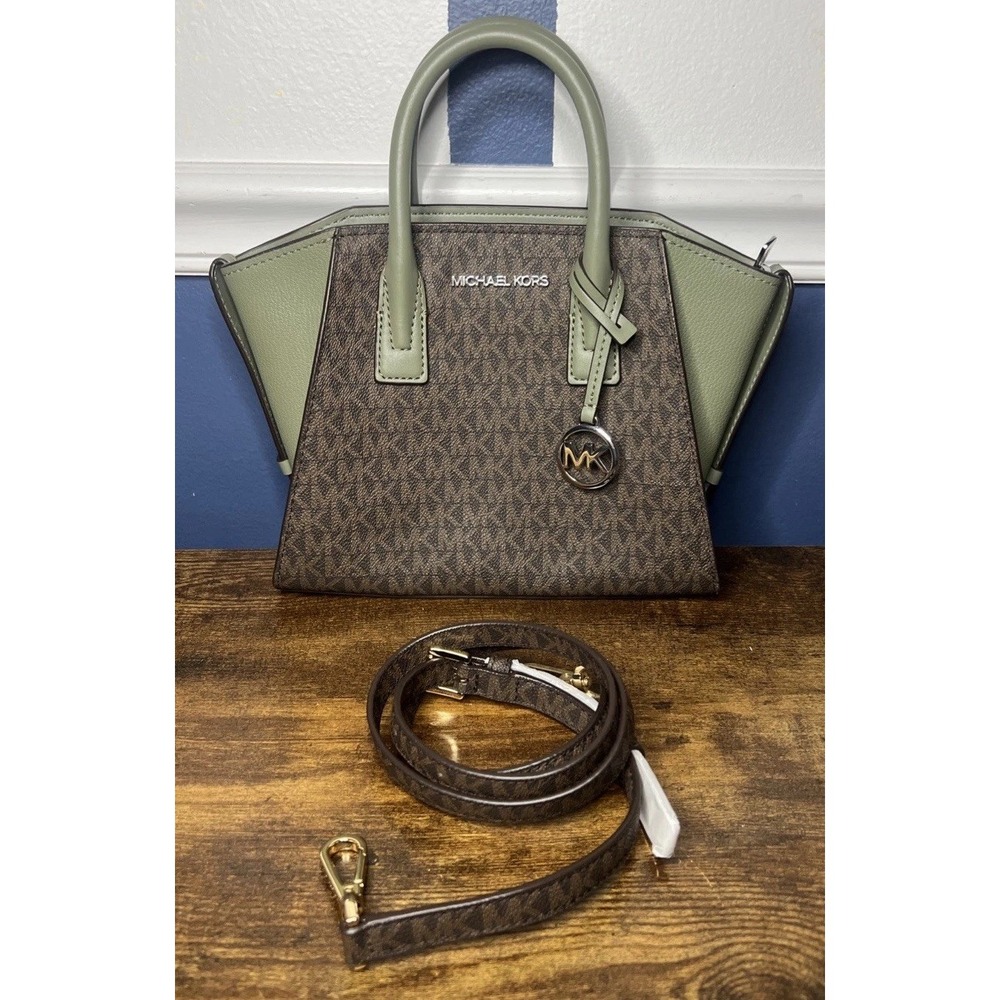 Michael Kors Women PVC Leather Small Satchel Crossbody Bag Handbag Brown Green